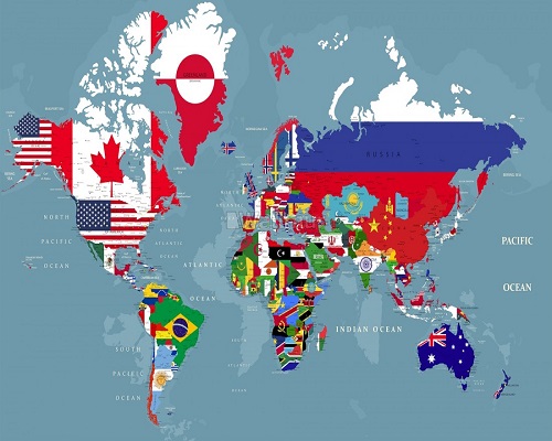 World map with flags